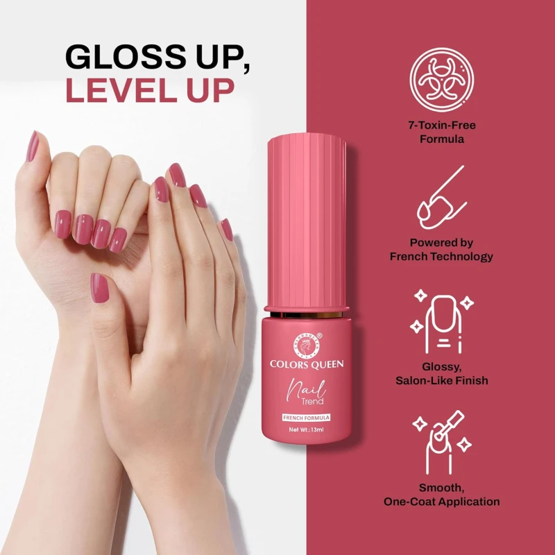 Colors Queen Nail Trend Glossy Nail Polish | Chip Resisting & Quick Drying Nail Paint with High Shine | 7 Toxin Free Formula | Vegan & Cruelty Free | Long Lasting & Vibrant Nail Paint for Women (Cerise, 13ml) thumbnail 3